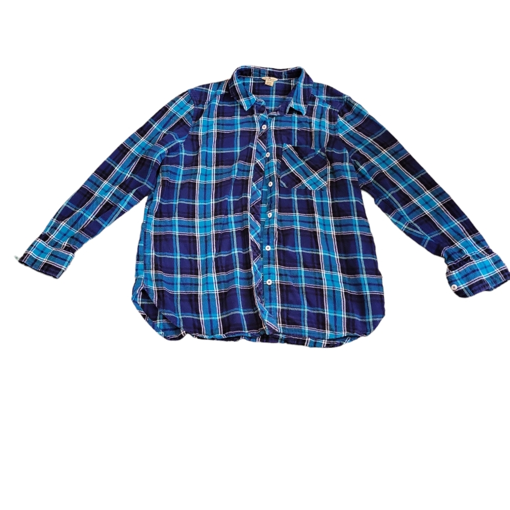 Woolrich Blue plaid 100% cotton tartan Plaid flannel button down fall XL Vintage